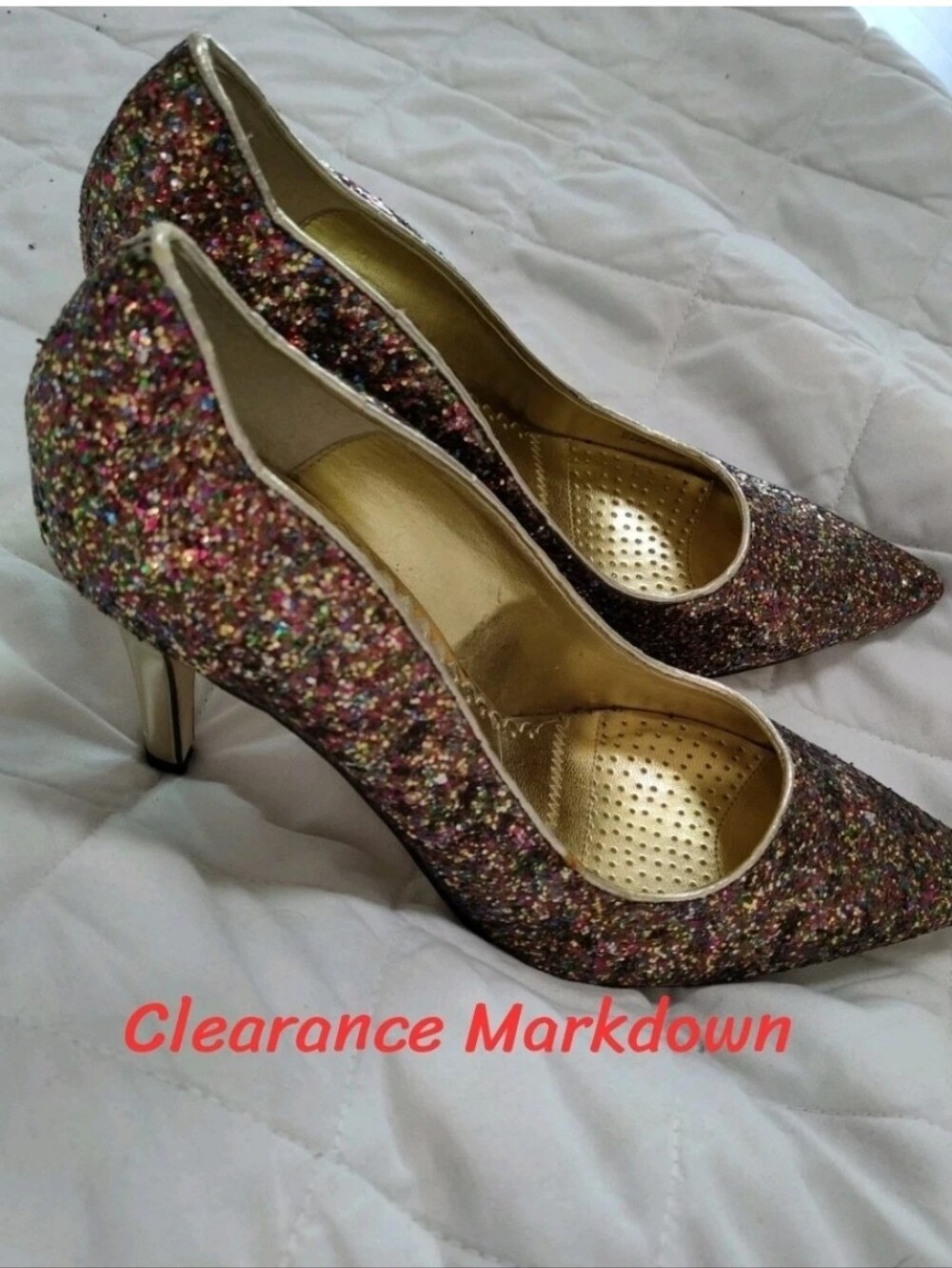 J. Renee Multicolor & Gold Women's Size 7 Glitter Pumps High Heels Party Shoes
